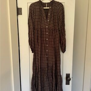 Free People Checkered Long Sleeve Dress - Brown